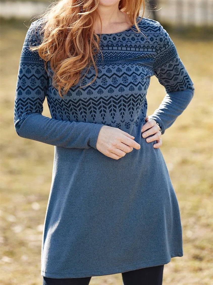Women Long Sleeve Scoop Neck Soild Midi Dress