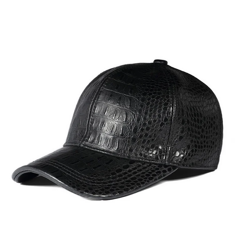 Deluxe Winter Genuine Leather Man Hat Male Duck Tongue Sheep Skin Outdoor Leisure Baseball CapsCrocodile Pattern Chaepu