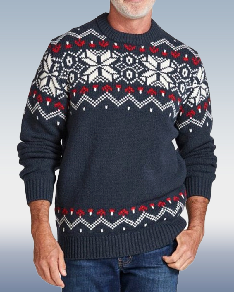 Men's round neck jacquard knitted sweater