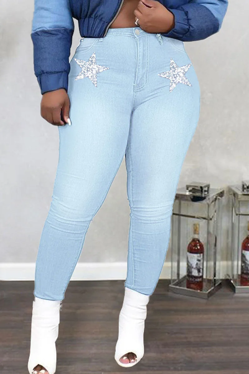 Casual Street Print Split Joint High Waist Denim Jeans