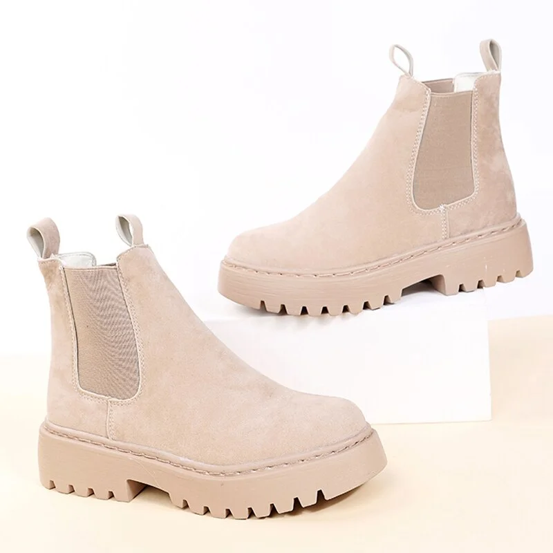 Fashion Chelsea Boots For Women Ankle Boots women 2021 Suede Leather Flat platform Short Boots Ladies shoes Khaki Black Size 42