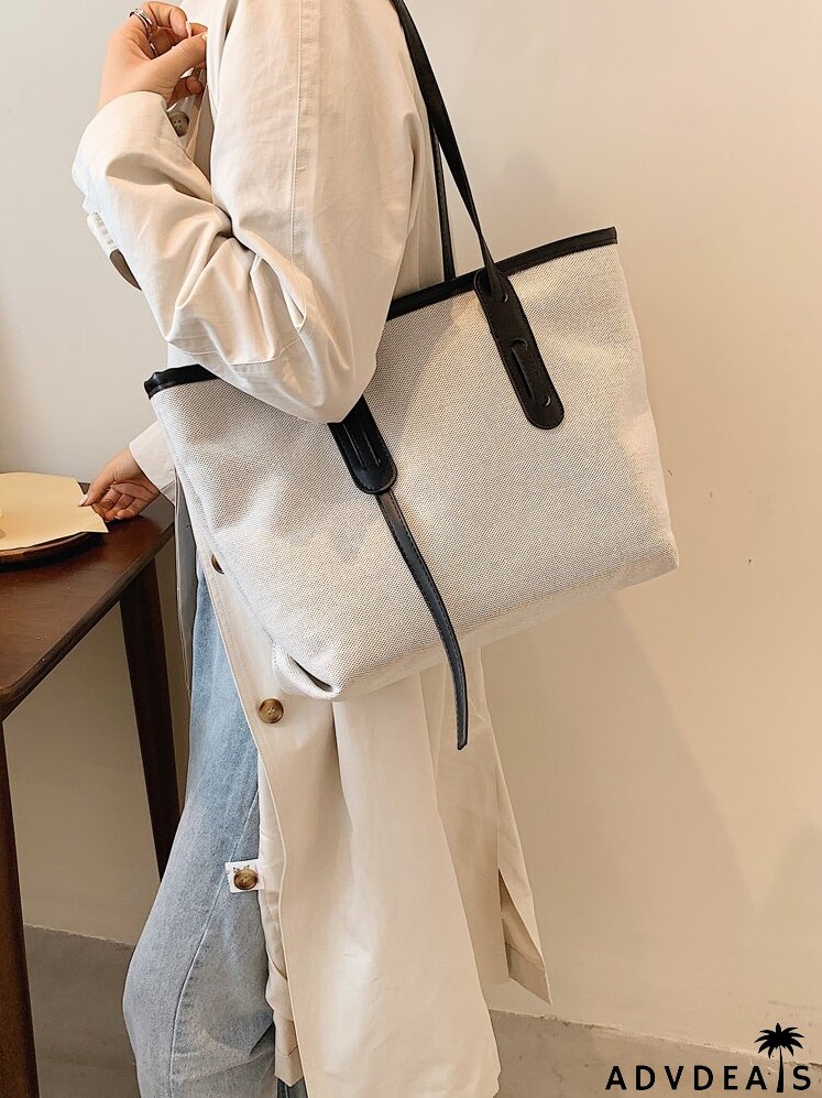 Contrast Binding Canvas Tote Bag