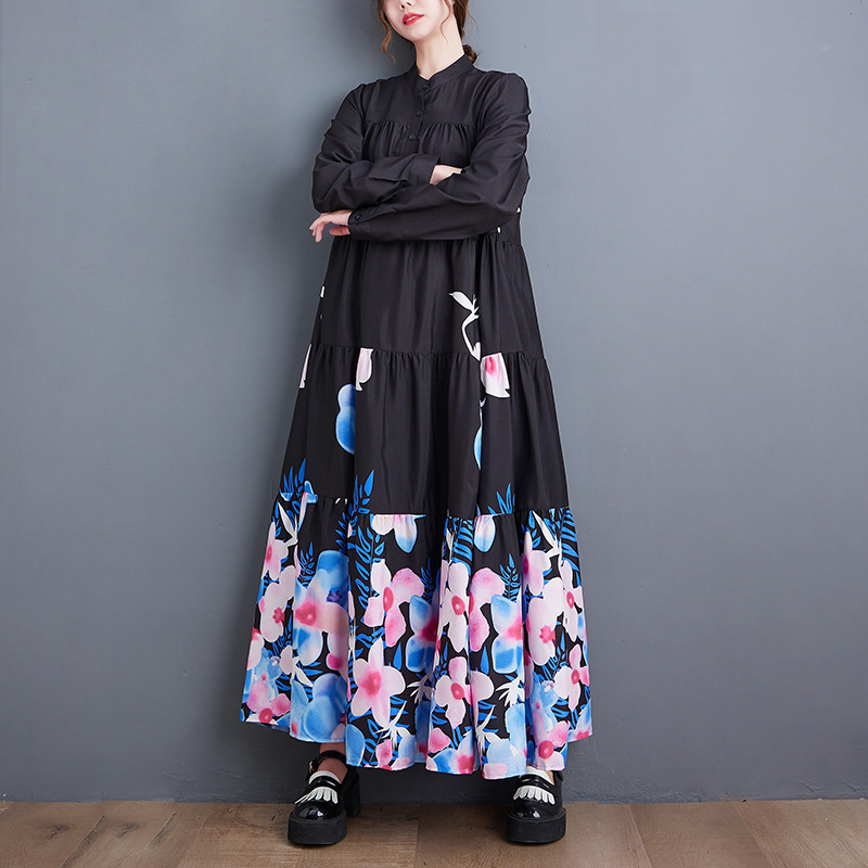 Literary Print Long Sleeve Midi Dress