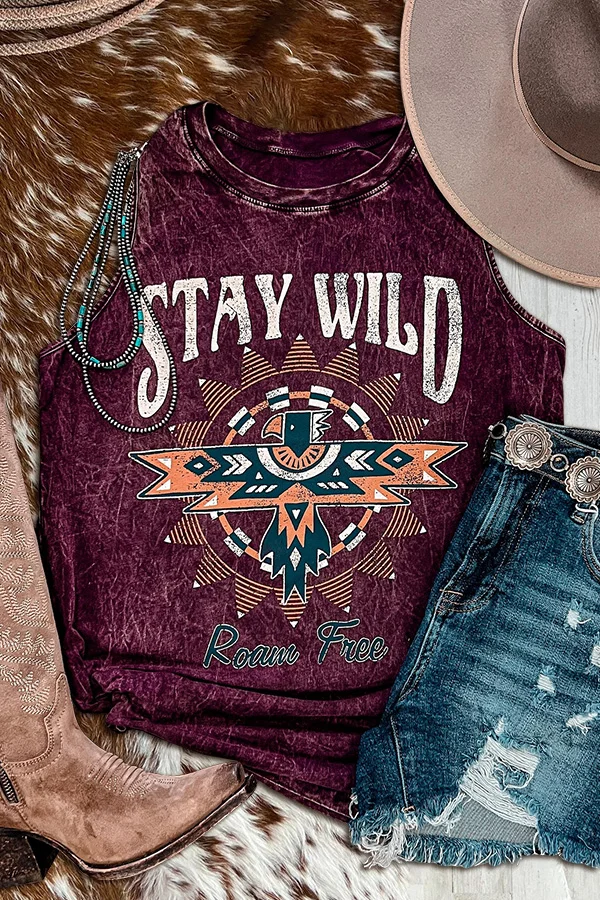 Free Bird Print Sleeveless Tank