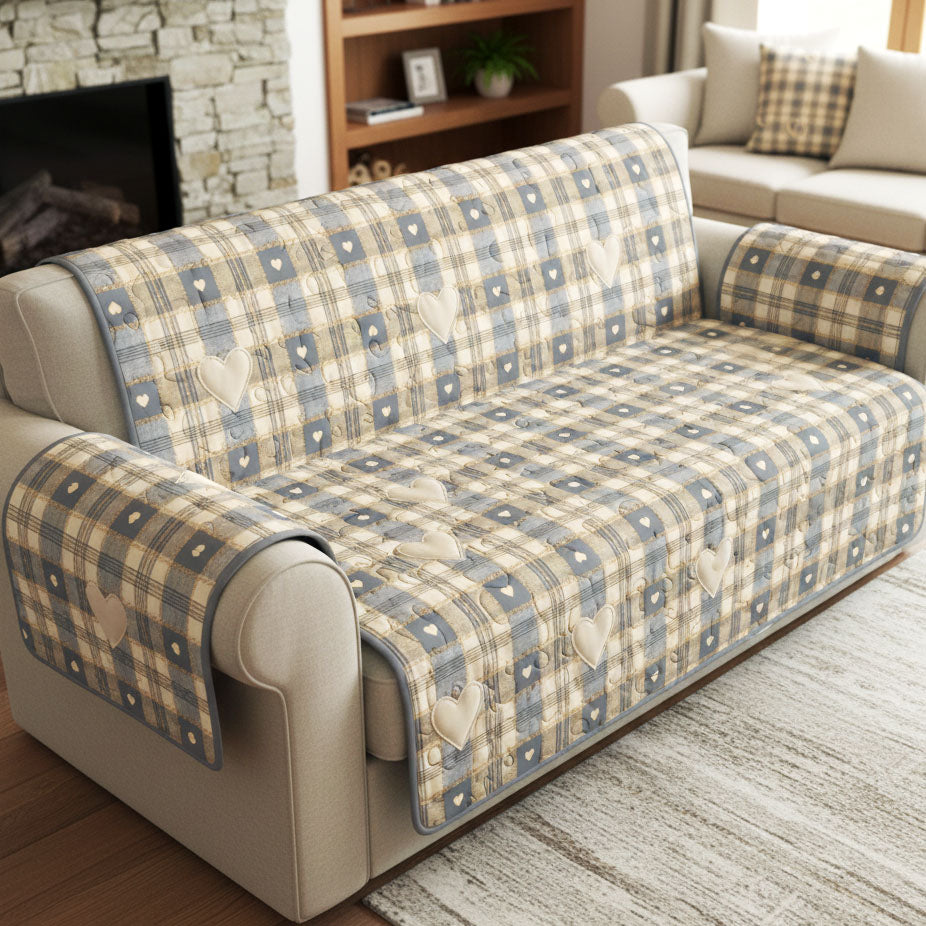 Vintage Blue Hearts Quilted Sofa Cover NCU0TV1484 everthome