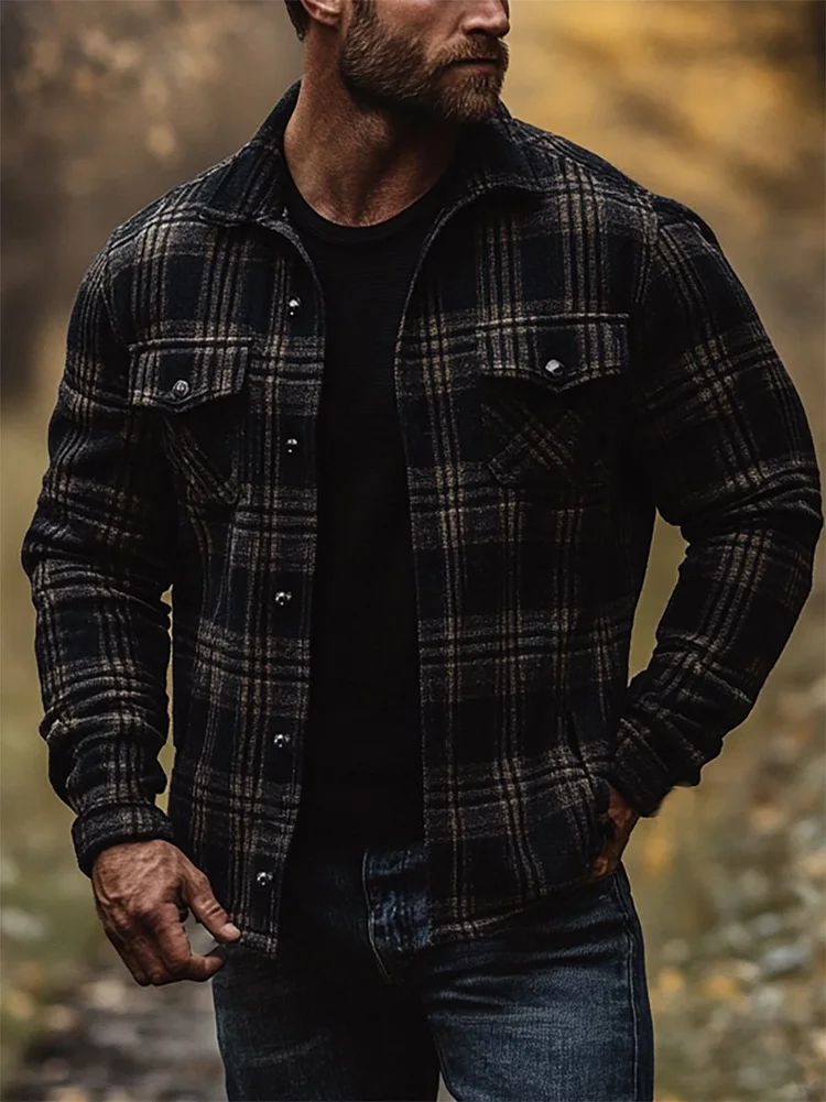Men's Casual Plaid Long Sleeve Jacket