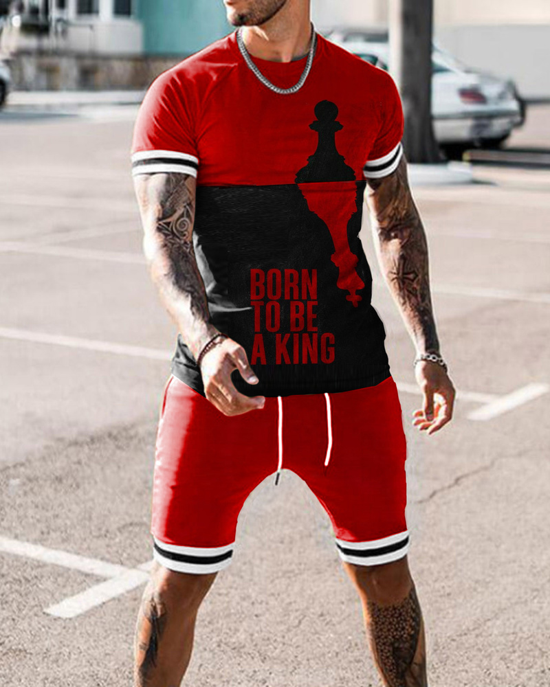 Men's Sports Black-Red King Printed Shorts Suit