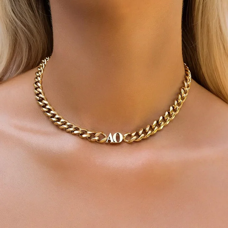 Custom Cuban Chain Name Stainless Steel Initial Choker at Hiphopee