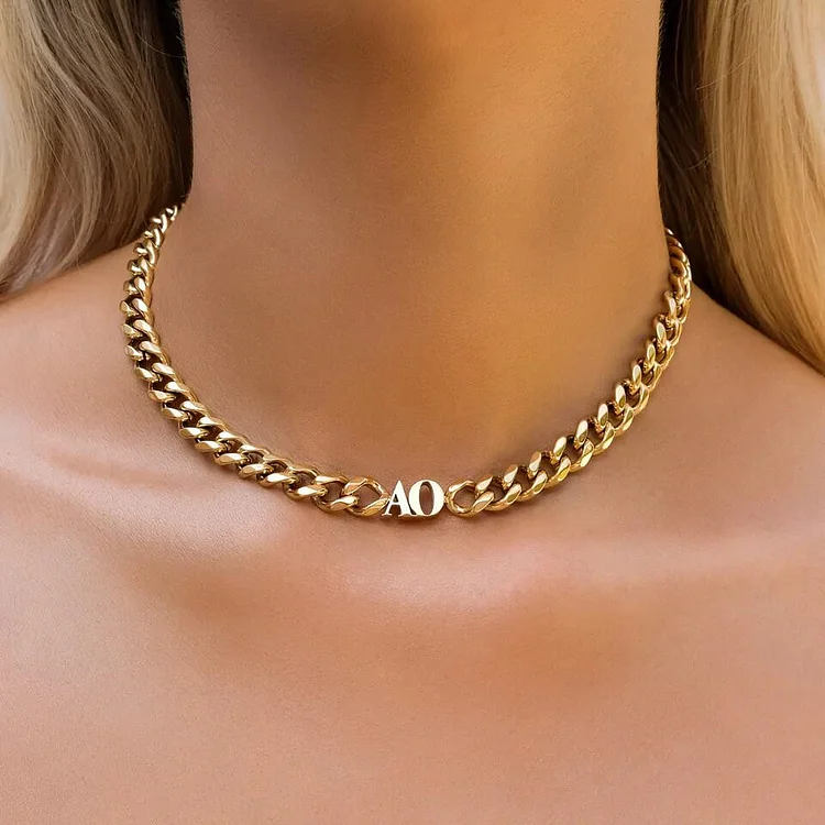 Custom Cuban Chain Name Stainless Steel Initial Choker-VESSFUL