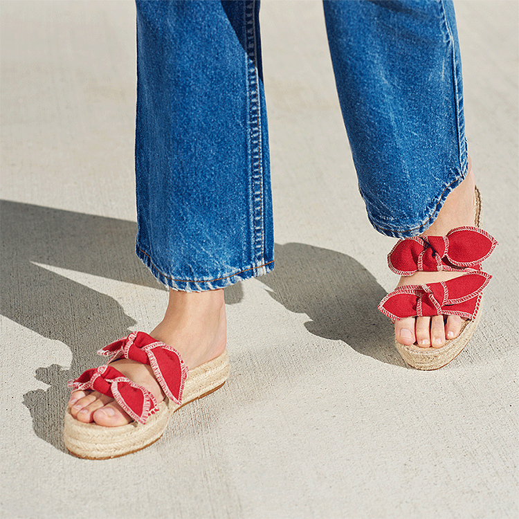 Red Bows Espadrille Sandals Comfortable Women's Slide Sandals |FSJ Shoes