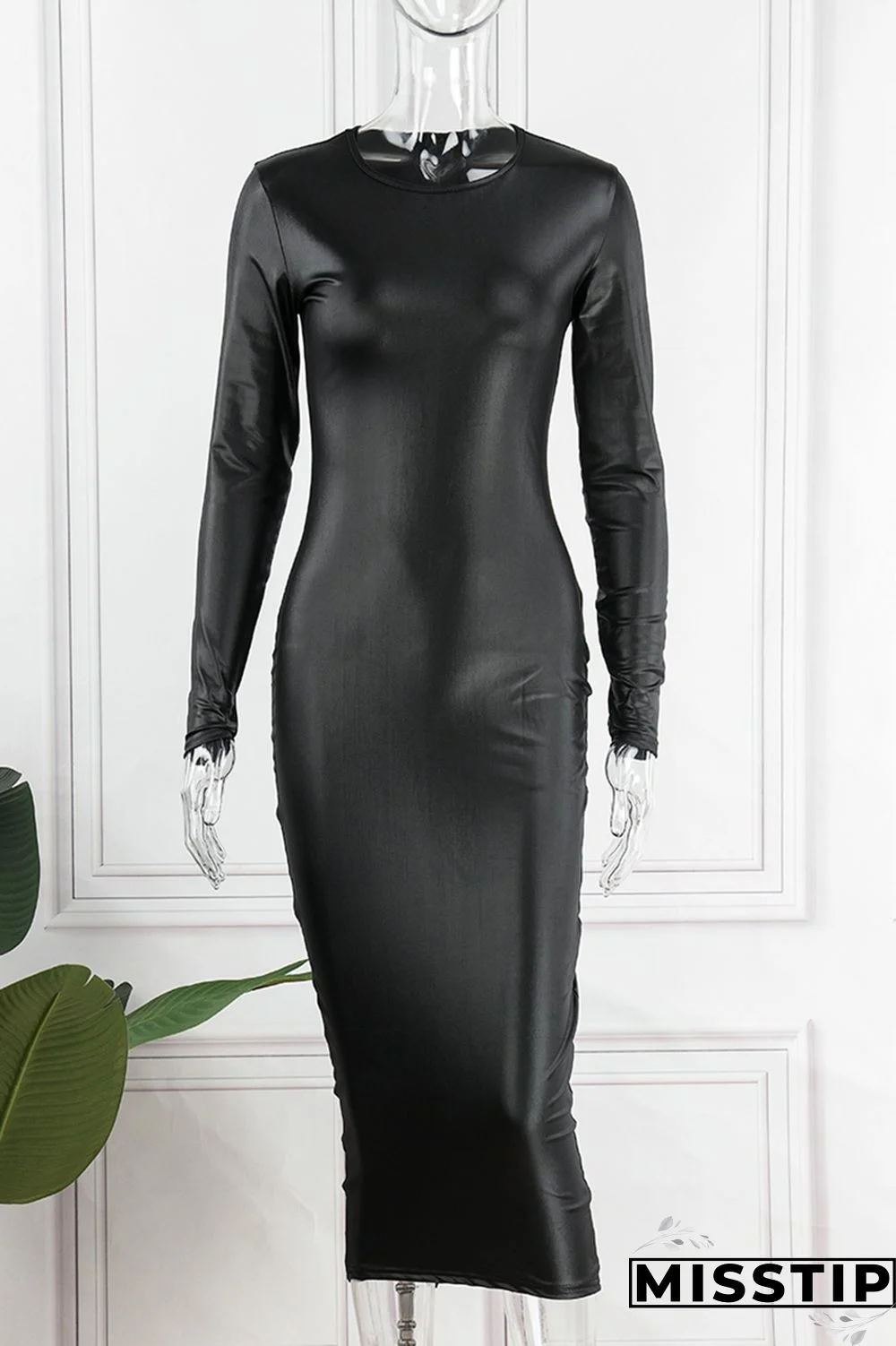 Black Casual Solid Basic O Neck Long Sleeve Dresses