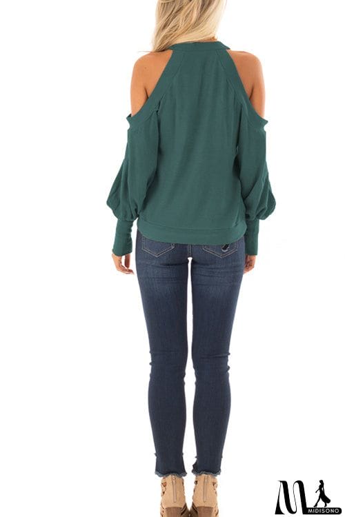 MidiSono - Casual Off-Shoulder Lantern Sleeve Top