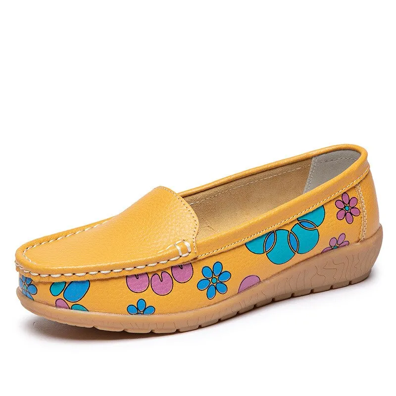 Cute Sen Loafers Round Toe Flat Shoes Women Shoes National Wind Shallow Mouth Floral Flower Comfortable Soft Bottom Shoes