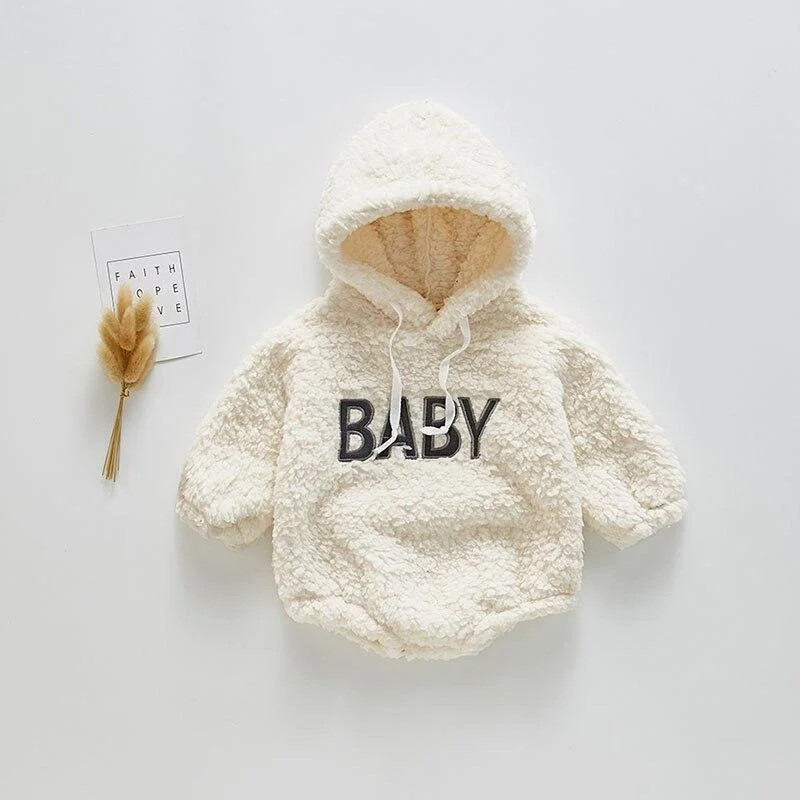 Winter Baby Girl Bodysuits 0-2Yrs Baby Plush Ears Baby Newborn Clothes Hooded Bodysuit Climbing Clothes Plush Thickened