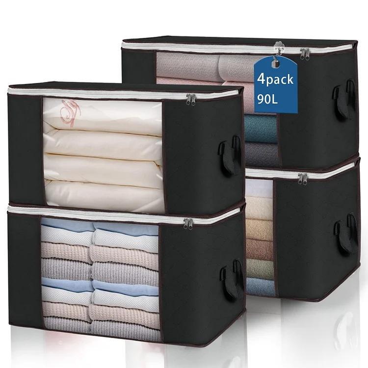 90L Large Storage Bags, 4 Pack Clothes Storage Bins Foldable Closet Organizers Storage Containers with Durable Handles for Clothing, Blanket, Comforters, Bed Sheets, Pillows and Toys