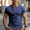 Men's Henley Shirt Cotton Casual Top Loose Fit Outdoor Street Vacation Short Sleeves Clothing Basic by Inlyline