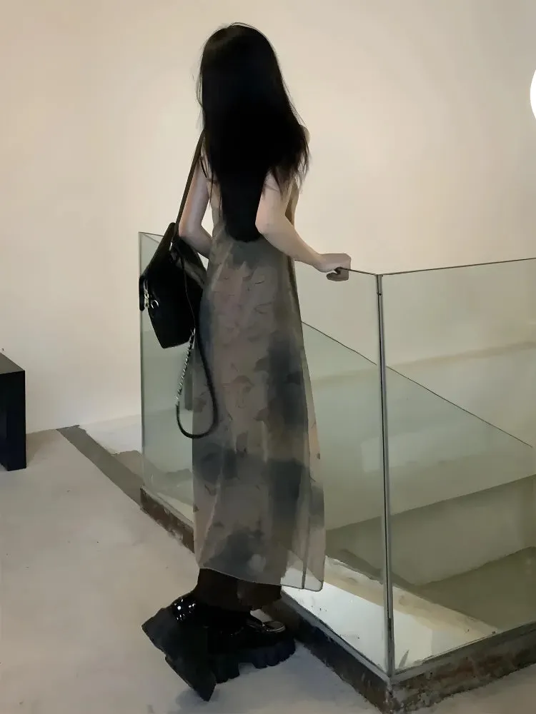 Brownm Grunge Forest Midi Dress