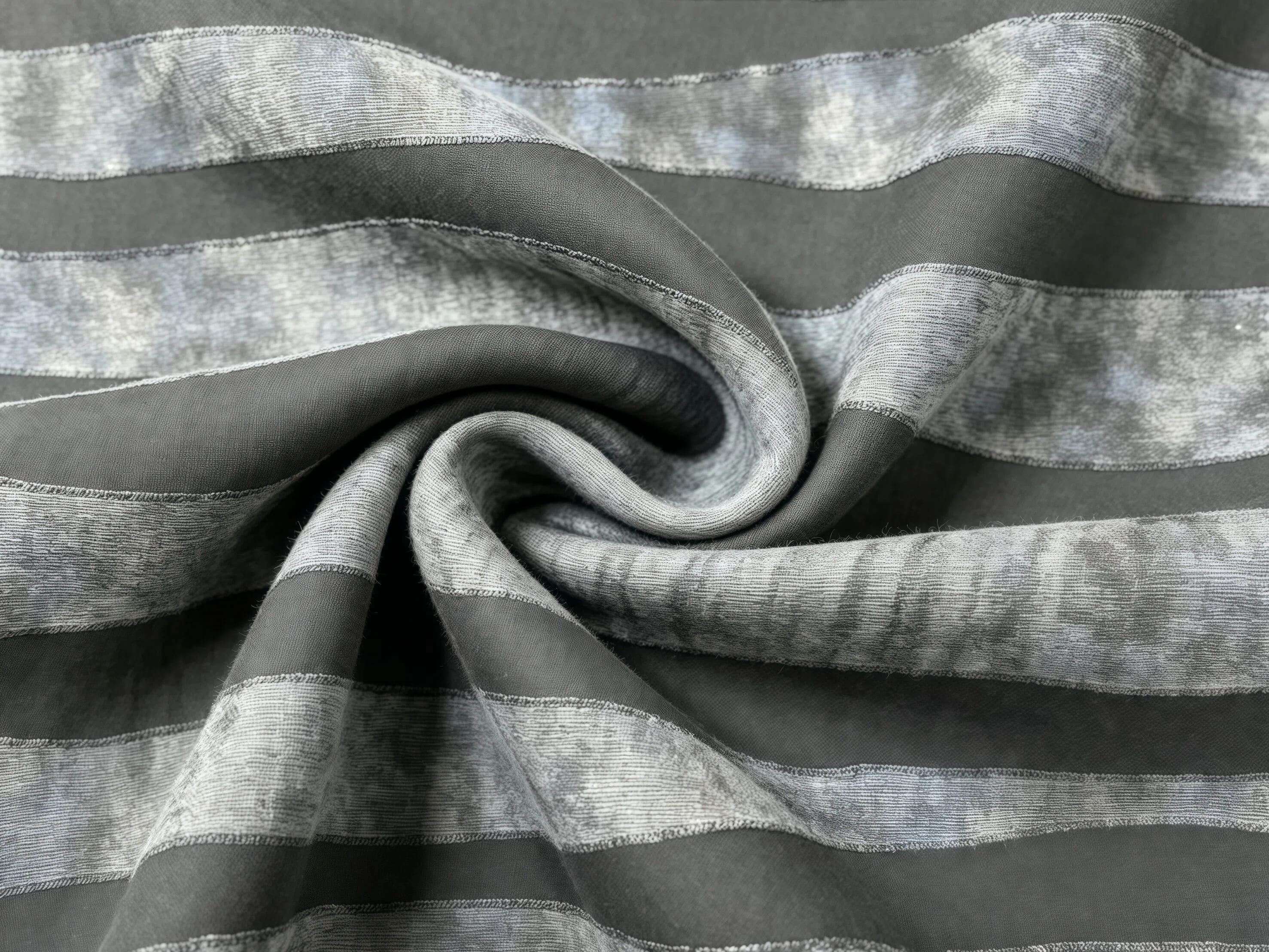 Grey Tie-Dye Effect Stripe Fabric, Soft Draped Breathable Woven Material for Apparel Sewing