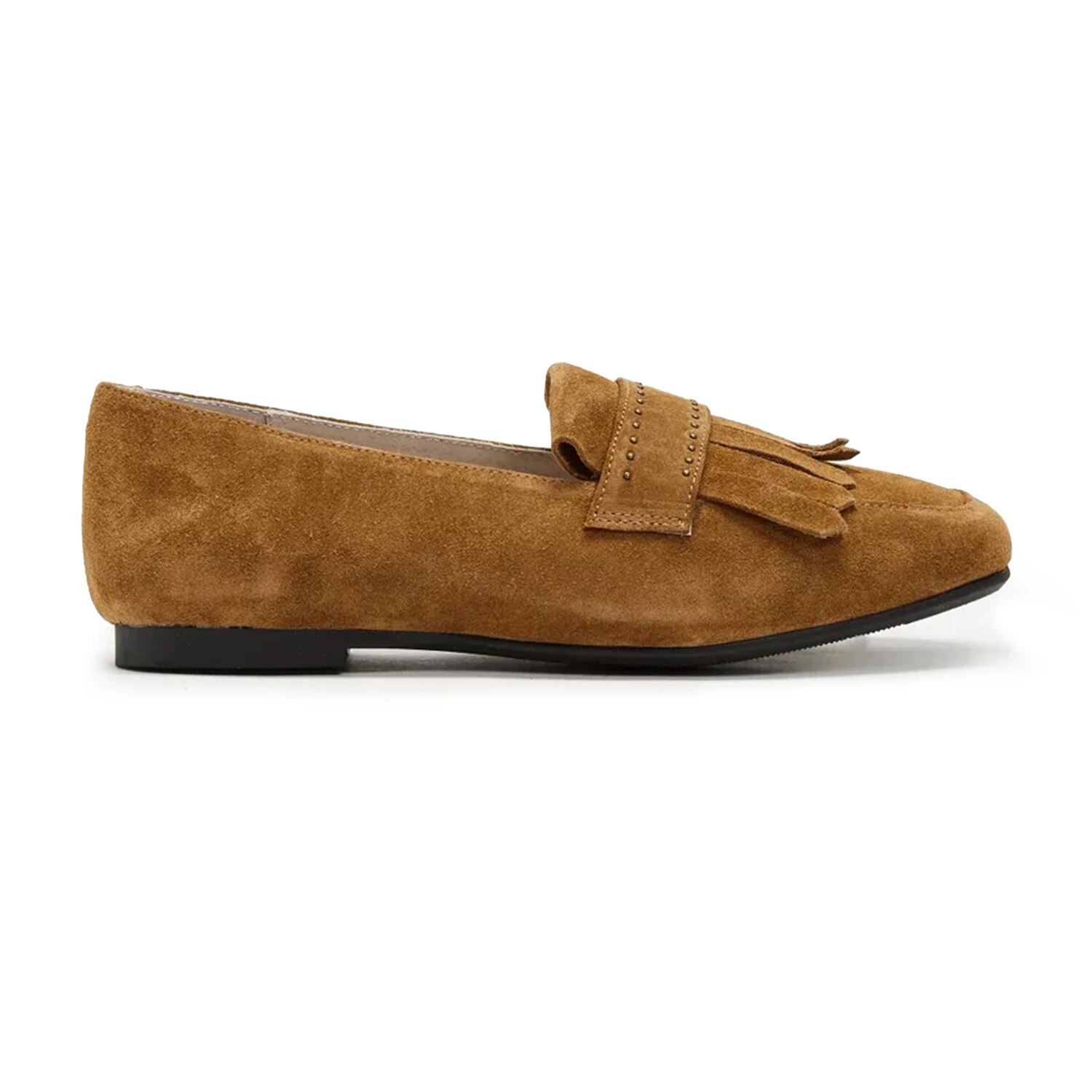 TAAFO Fringe Rivets Suede Women's Flats Square Toe Ladies Casual  Shoes