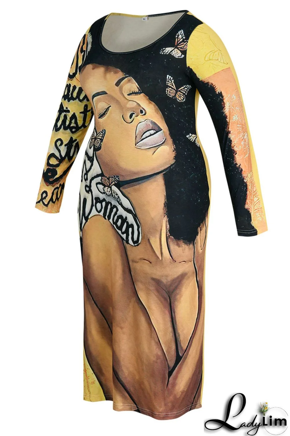 Black Brown Casual Print Patchwork O Neck One Step Skirt Plus Size Dresses