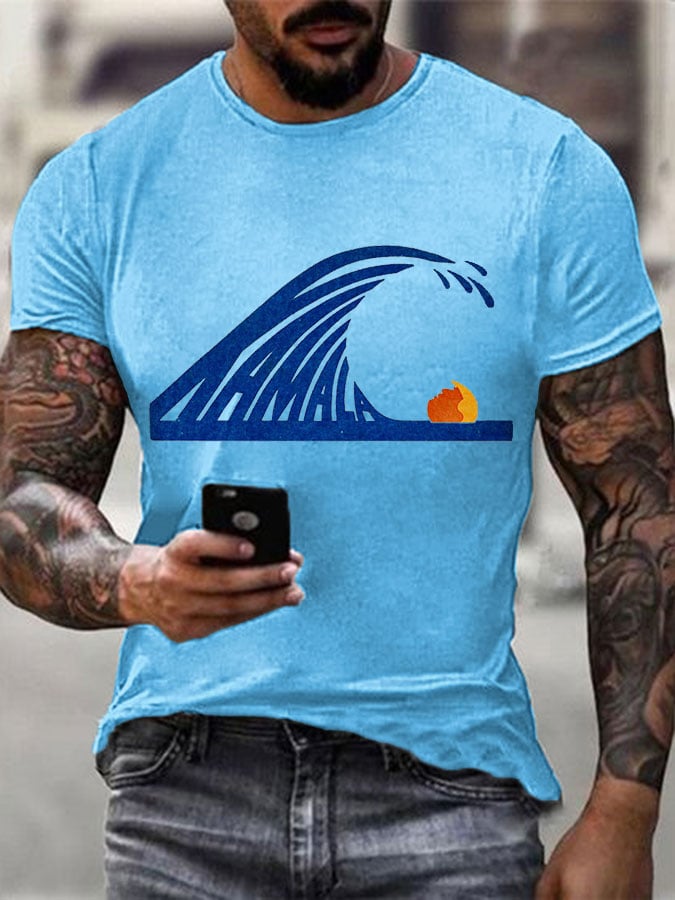 Men's Blue Wave Print T-Shirt