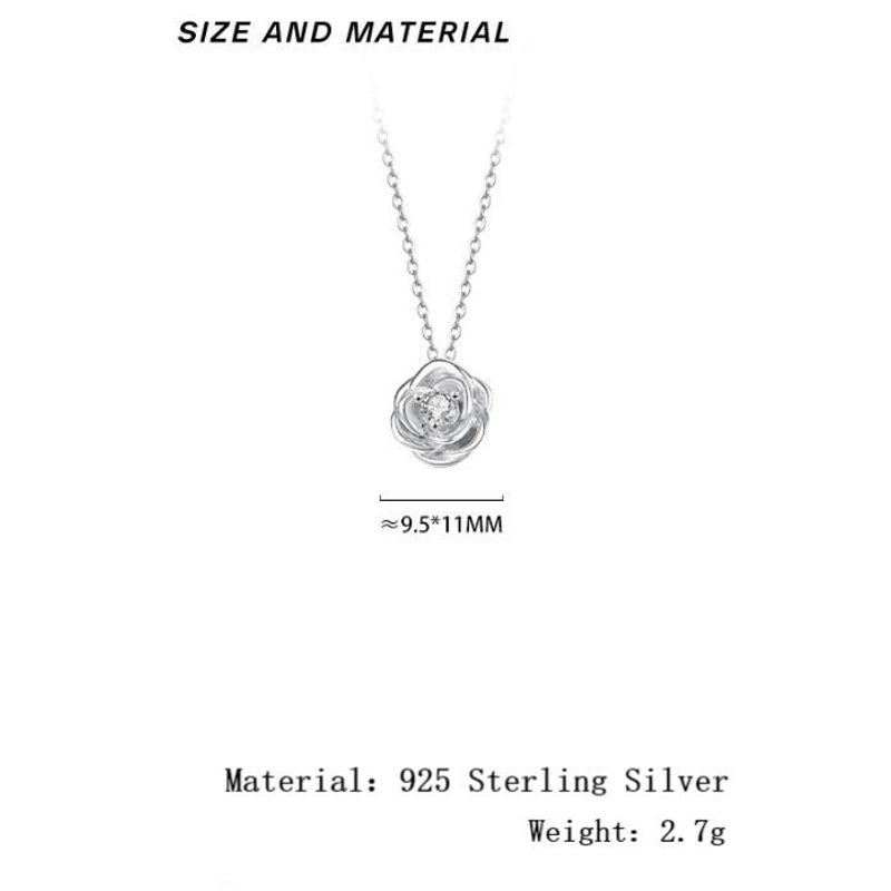 925 Sterling Silver Zircon Plating Rose Pendant Necklace