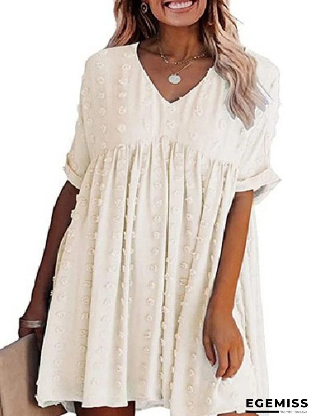 Chiffon Wool Ball Simple Knee Length Loose Large V-neck Dress | EGEMISS