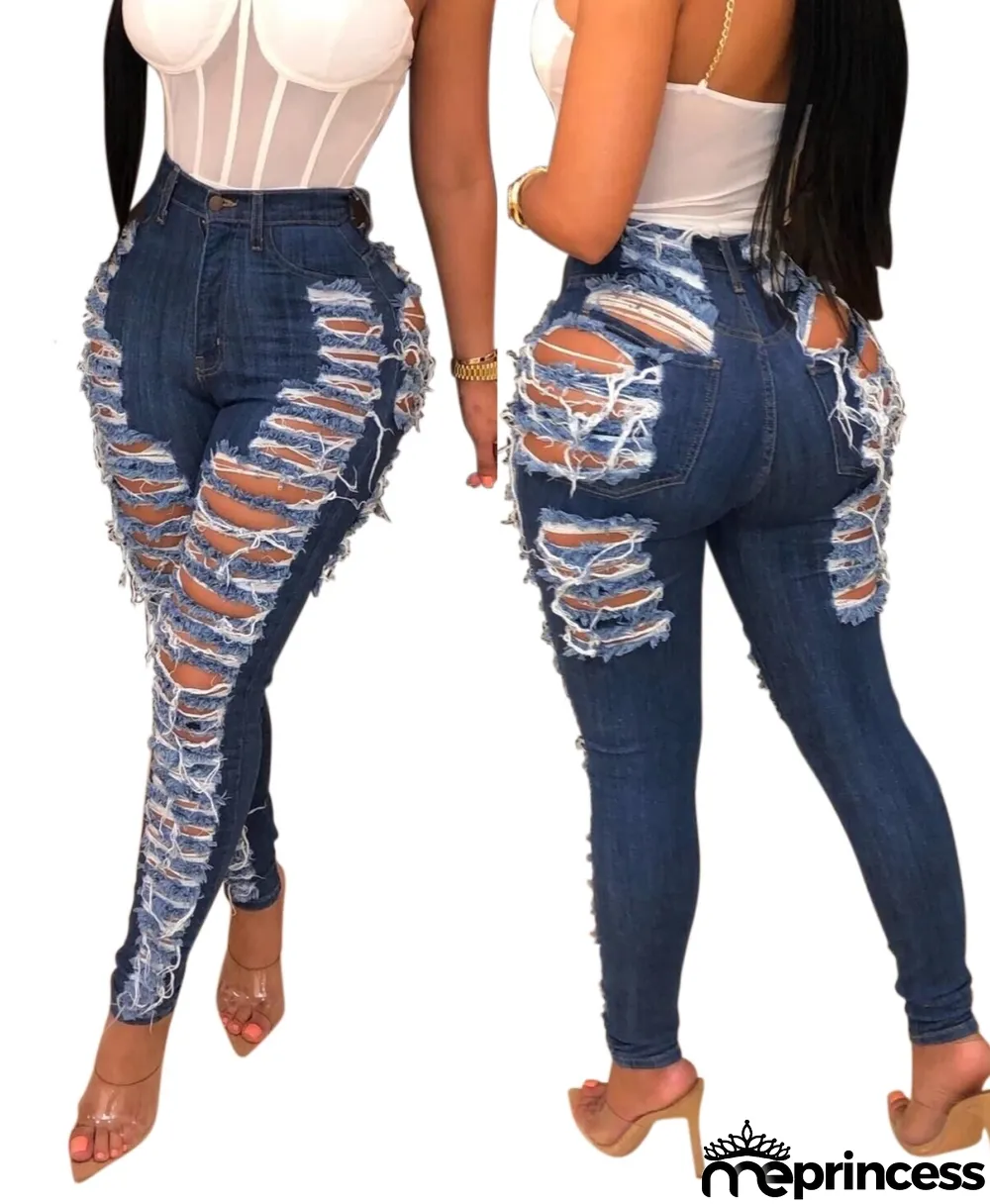 Sexy High Waist Ripped Damaged Jeans