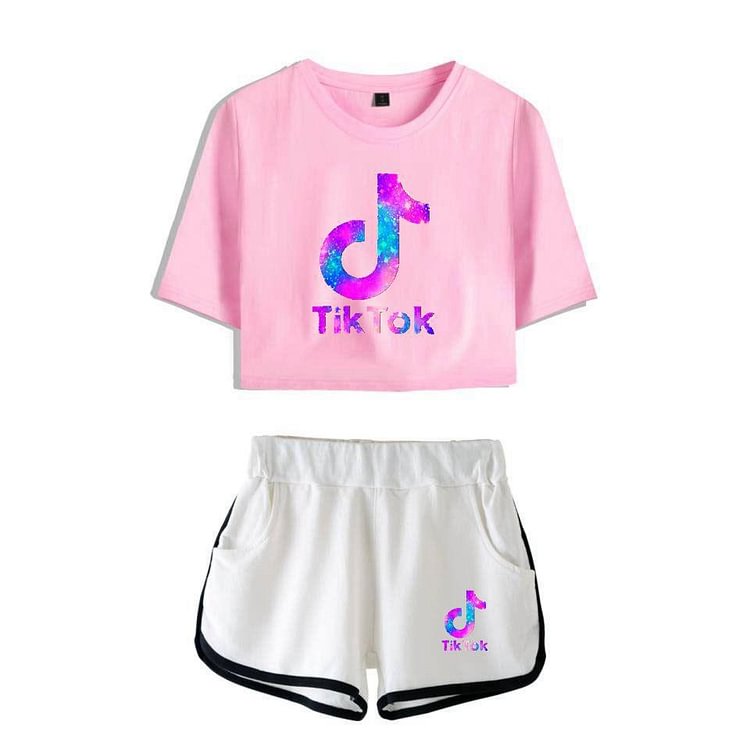 Girl's TIK Tok Top T-Shirt with Shorts 2pcs Set of Tracksuit-Mayoulove
