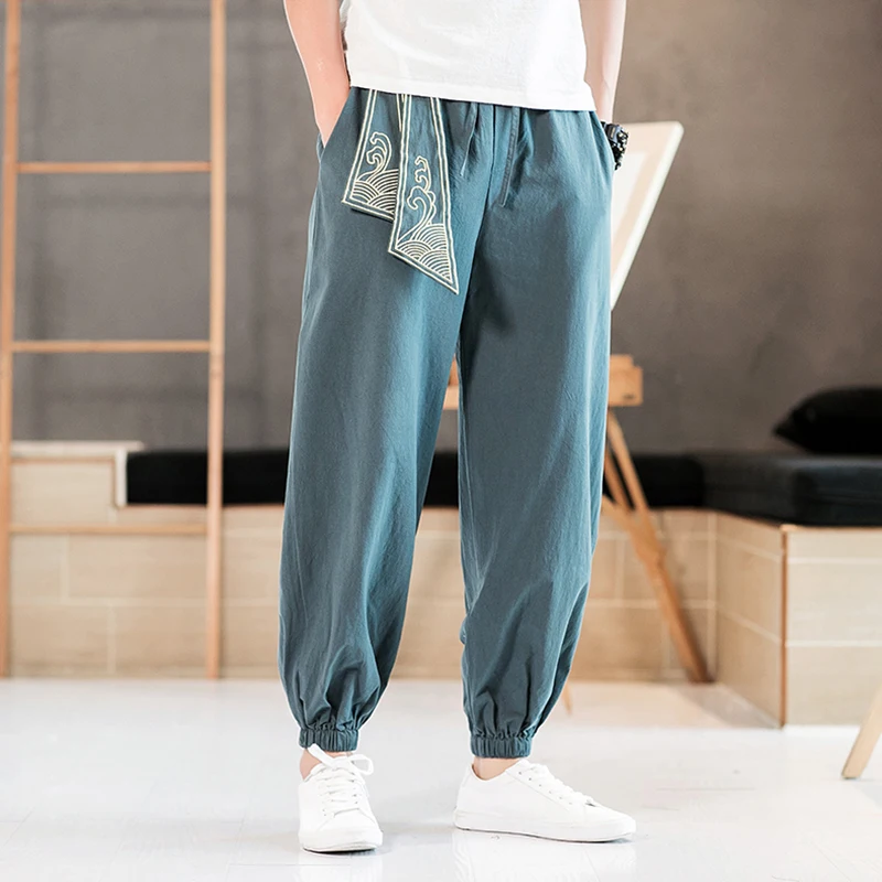 2025 Men Chinese Style Embroidery Dragon Kung Fu Harem Pants Man Japanese Fashion Sports Casual Trousers Dance Streetwear Pants