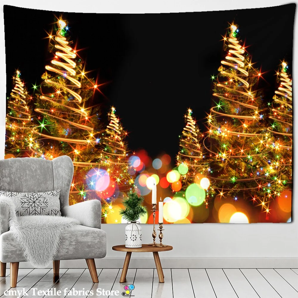Cartoon Christmas Tree Tapestry Wall Hanging New Year Small Gift Witchcraft Bohemian Style Psychedelic Room Home Decor