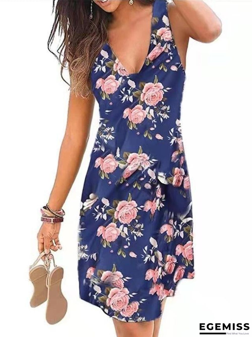 Spring/Summer  New Women's Sexy V-Neck Print Dress | EGEMISS