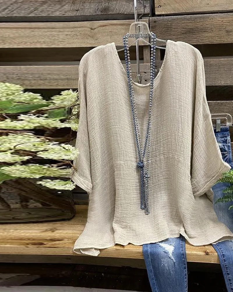 Women's Casual Solid Color Round Neck Half Sleeve Top
