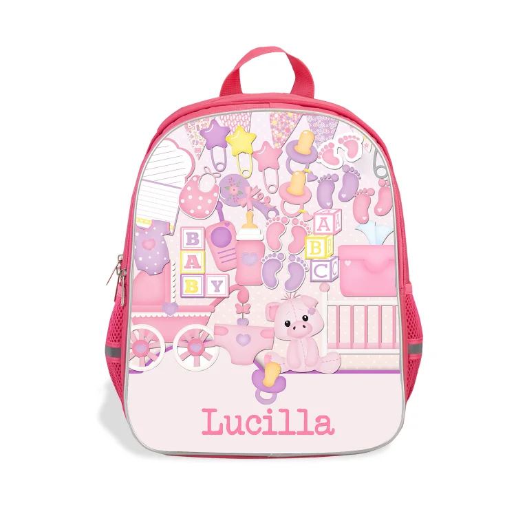 Personalized Name School Bag Girls Pink Backpack, Customized Schoolbag Travel Bag For Kids