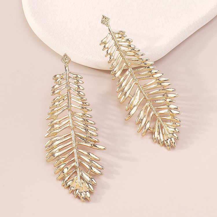 Creative Hollow Feather Leaf Earrings