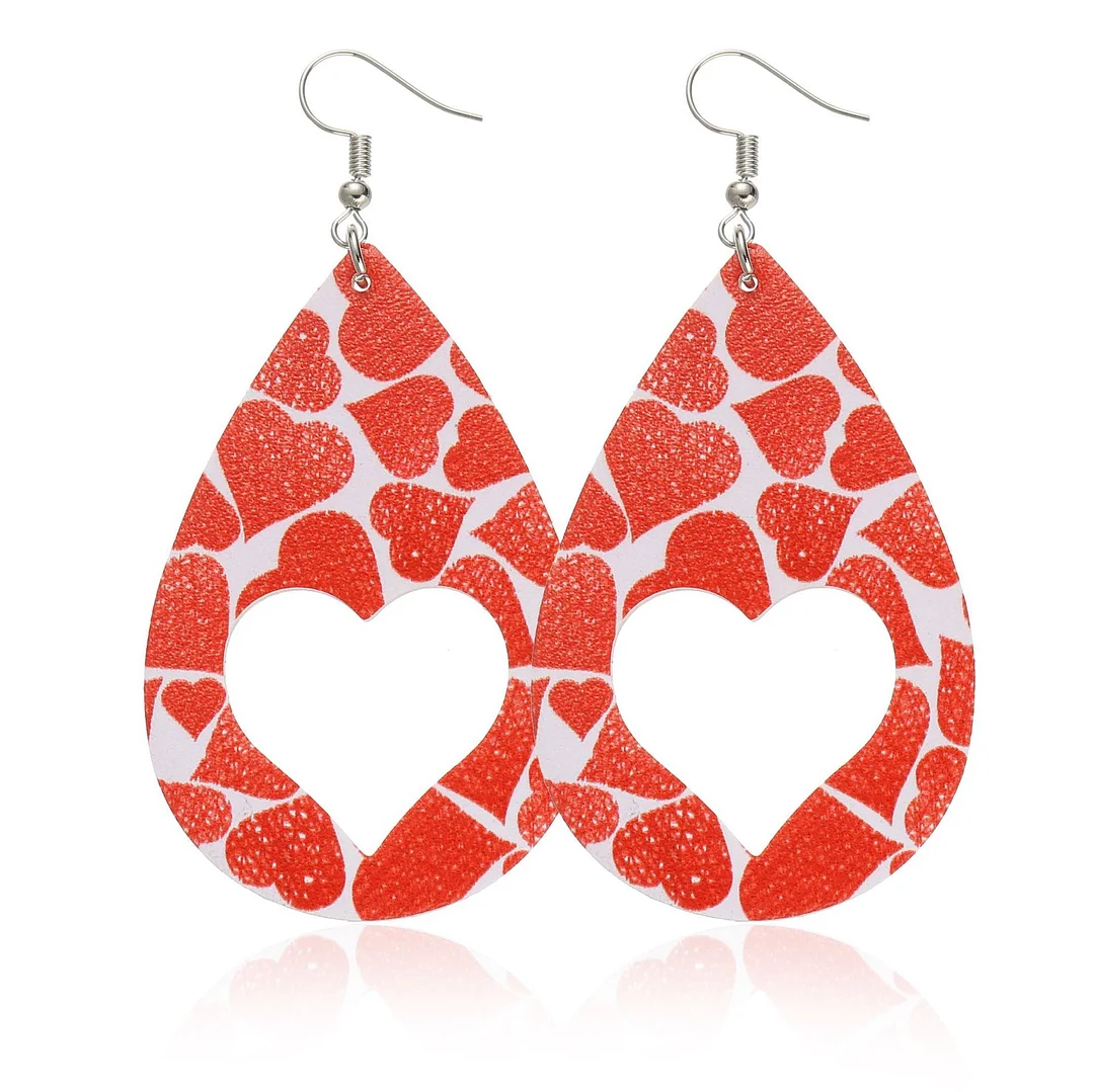 Valentine's Day Heart Hollow Out  Leather Earrings