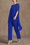 Plus Size Asymmetric Hem Split Sleeve Two Pieces Set Pant Suits