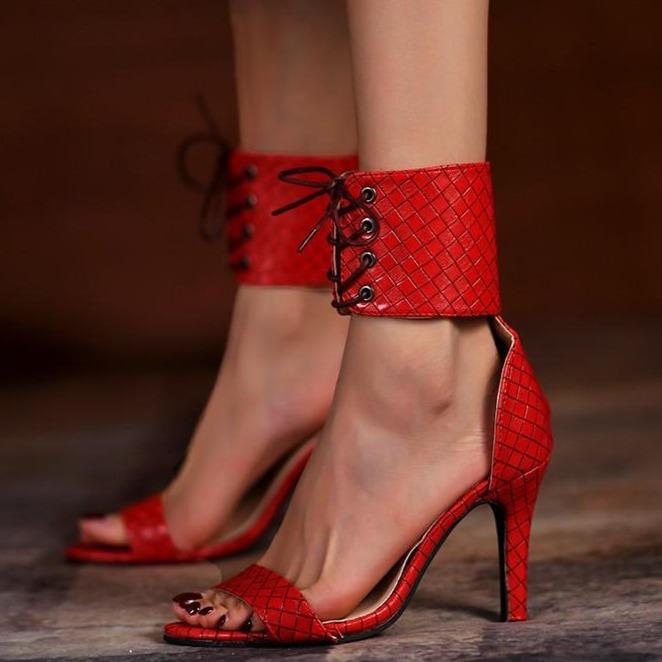 Women's peep toe ankle tie-up high heels
