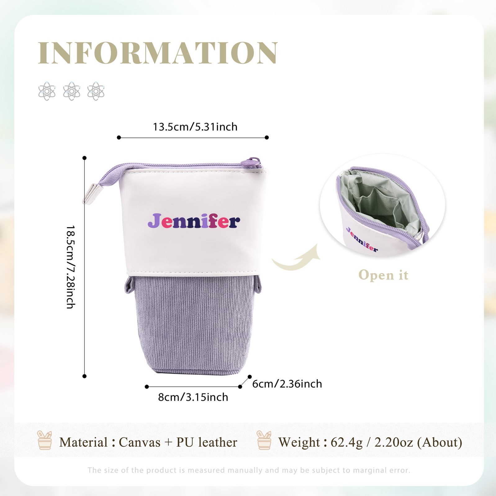 Astuccio per matite personalizzato con 1 nome colorato per scuola elementare bambini