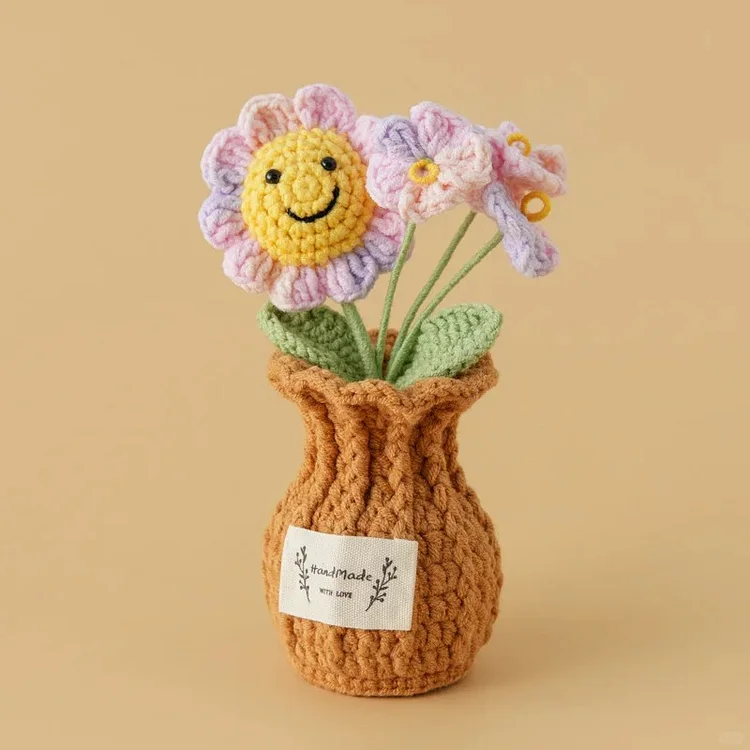  Lulusnow Handmade Smiley Face Sunflower Crochet Flower In Pot Home Decoration Desk Decoration