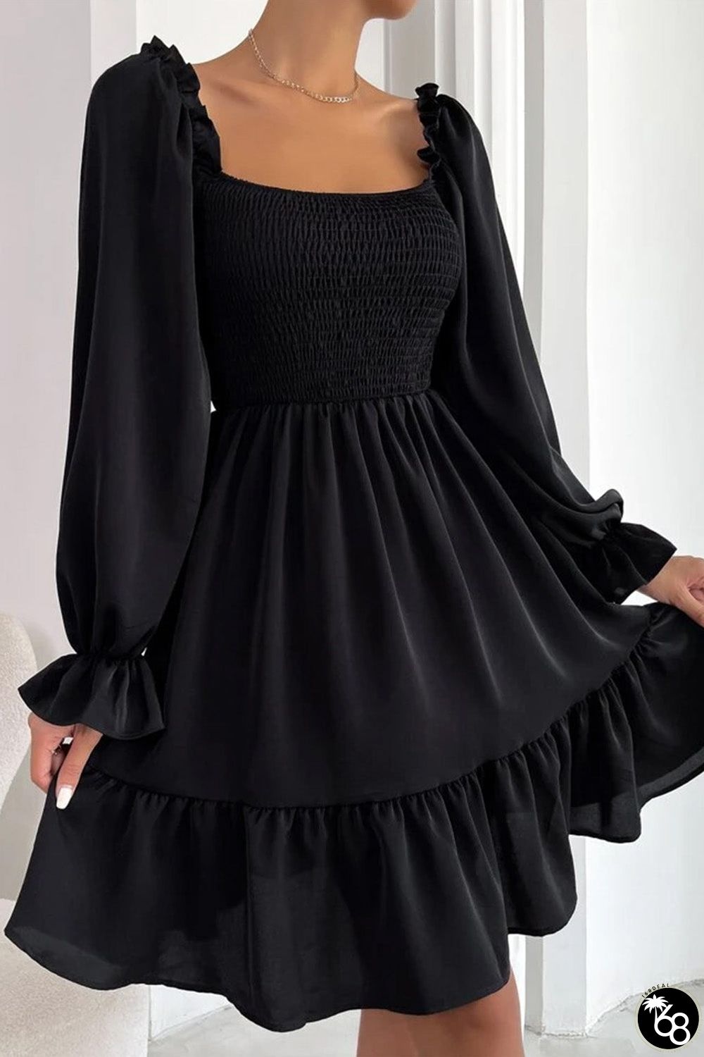 Smocked Puff Sleeve Ruffle Mini Dress | 168DEAL