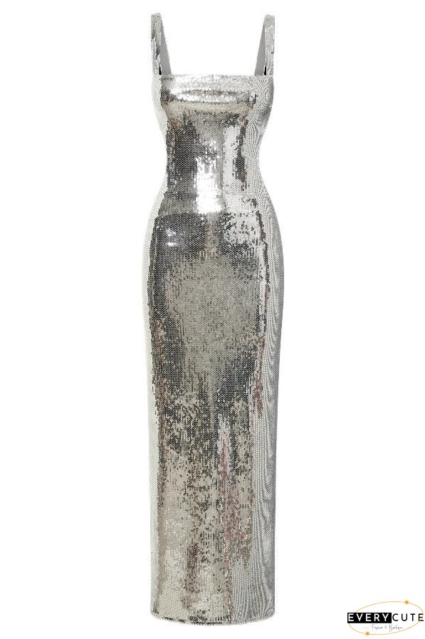 Slim Fit Square Neck Halter Backless Maxi Dress