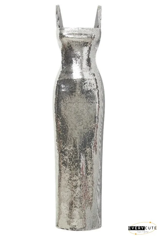 Slim Fit Square Neck Halter Backless Maxi Dress