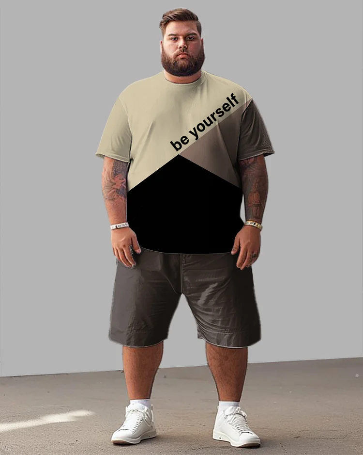 Men's Plus Size Casual Simple Color-block Letter Print T-shirt Shorts Suit
