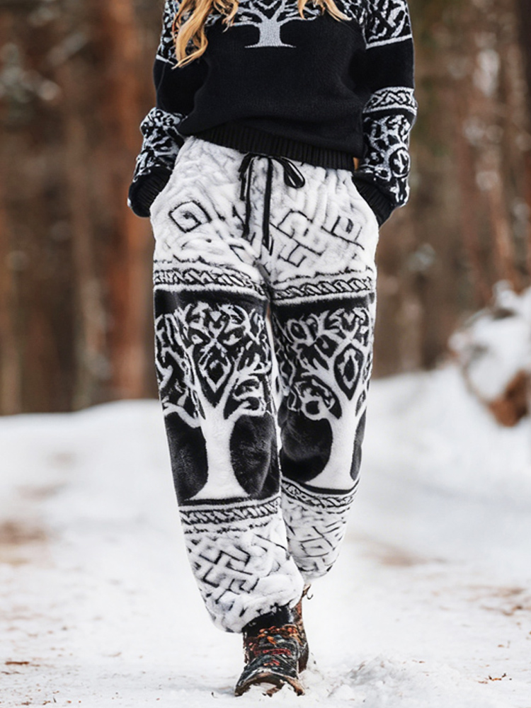 Viking Celtic Tree Pattern Design Women's Flannel Pants elevenforest