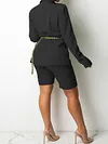 Urban Solid Color Lapel Collar Long Sleeve Blazer&Shorts Two-Piece Suit
