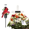 Solar Cardinal Memorial Stakes with LED Light Grave Memorial Plaque Stake Weatherproof Easy To Install Sympathy Gift for Loss of Mother Mom Grandma