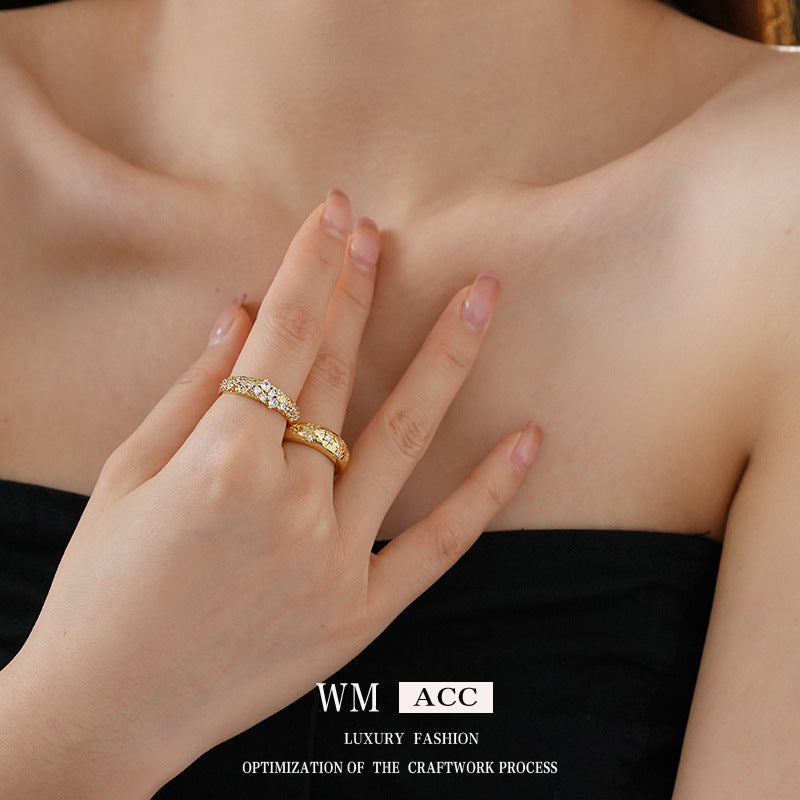 Women Luxurious Round Ellipse Star Wave Flower Geometric Copper Zircon Inlay Rings