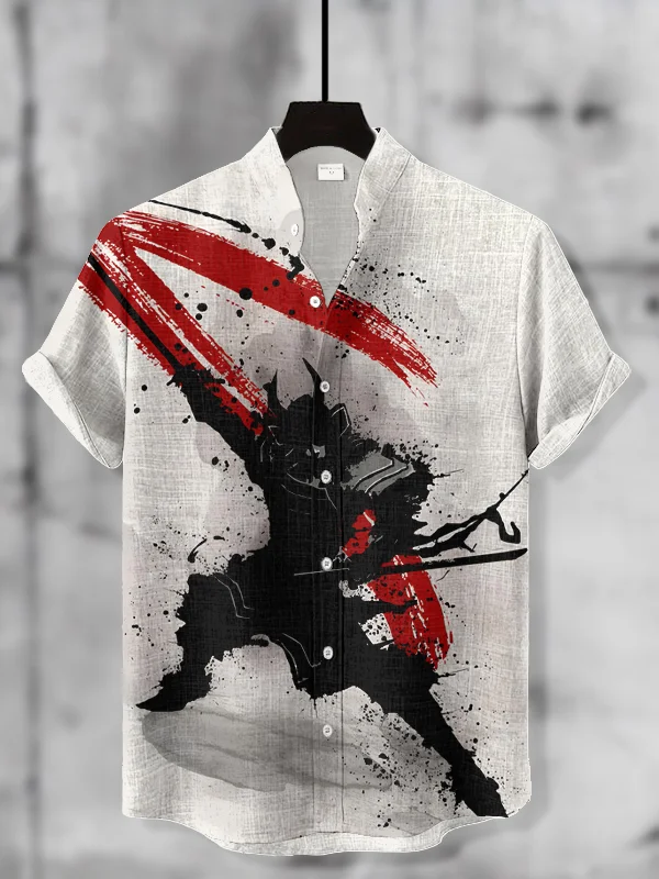 Men's Samurai Ink Painting Art Print Casual Shirt