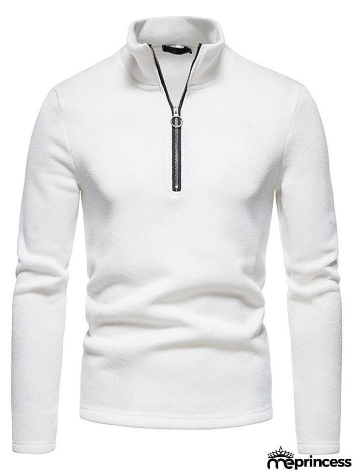 Solid Color High Collar Zip Up Base Tops for Men